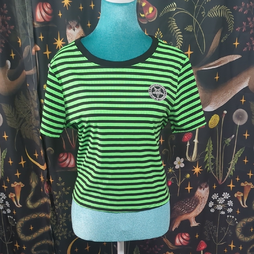 Blackcraft Cult Green and Black Fitted Crop Tee